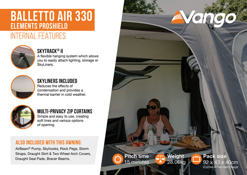  Vango Balletto Air 330 Elements ProShield Caravan Awning WIth Free Carpet
