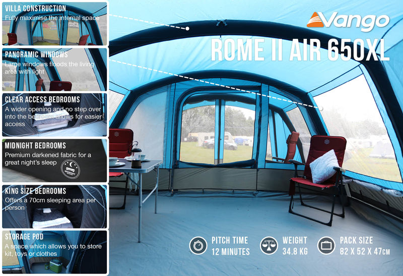  Vango Rome II 650XL Airbeam Tent - With Free Footprint