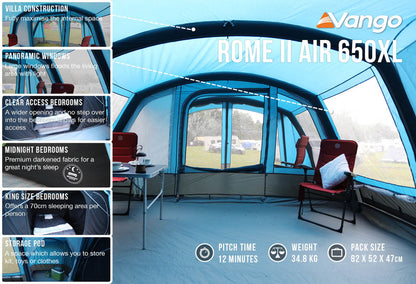 Vango Rome II 650XL Airbeam Tent - With Free Footprint