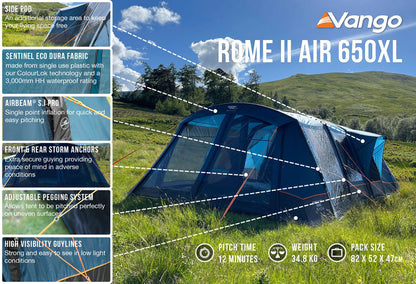  Vango Rome II 650XL Airbeam Tent - With Free Footprint